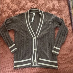 PINK Victoria's Secret Taupe Cable Knit Cardigan with Cream Trim